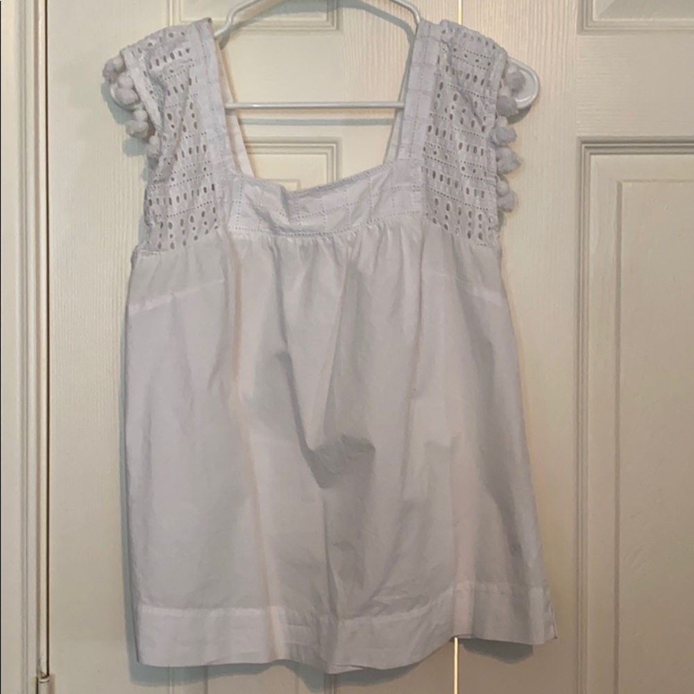 J.Crew square neck Pom Pom top